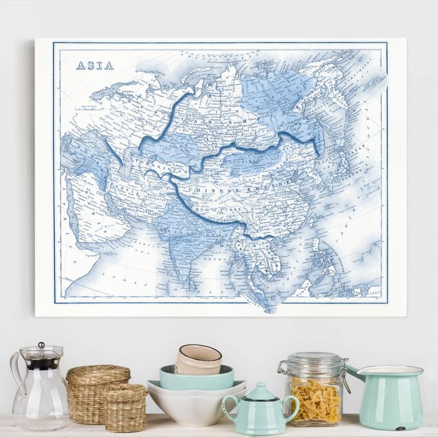 køkken dekorationer Map In Blue Tones - Asia