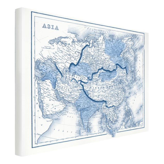 Billeder på lærred vintage Map In Blue Tones - Asia
