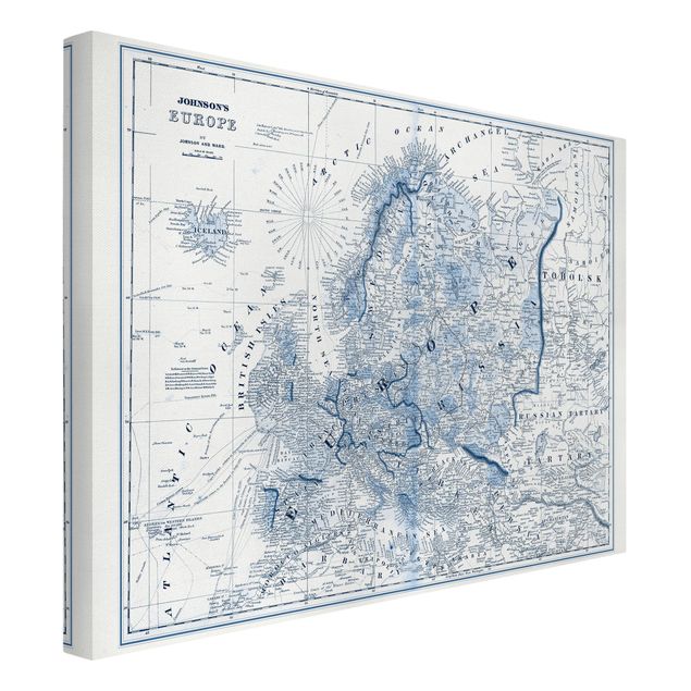 Billeder på lærred vintage Map In Blue Tones - Europe