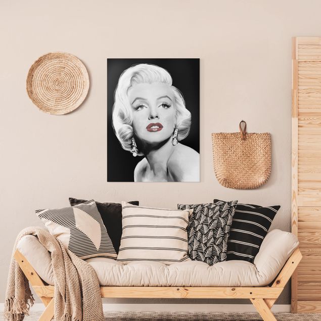 Billeder på lærred sort og hvid Marilyn With Earrings