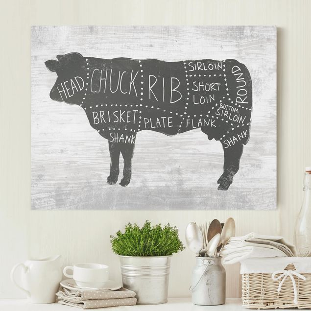 Billeder på lærred sort og hvid Butcher Board - Beef
