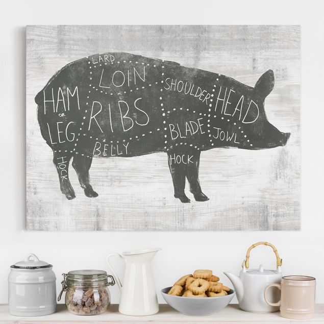 Billeder på lærred sort og hvid Butcher Board - Pig