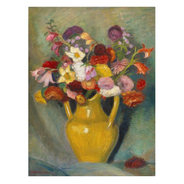 Billeder blomster Otto Modersohn - Colourful Bouquet in Yellow Clay Jug