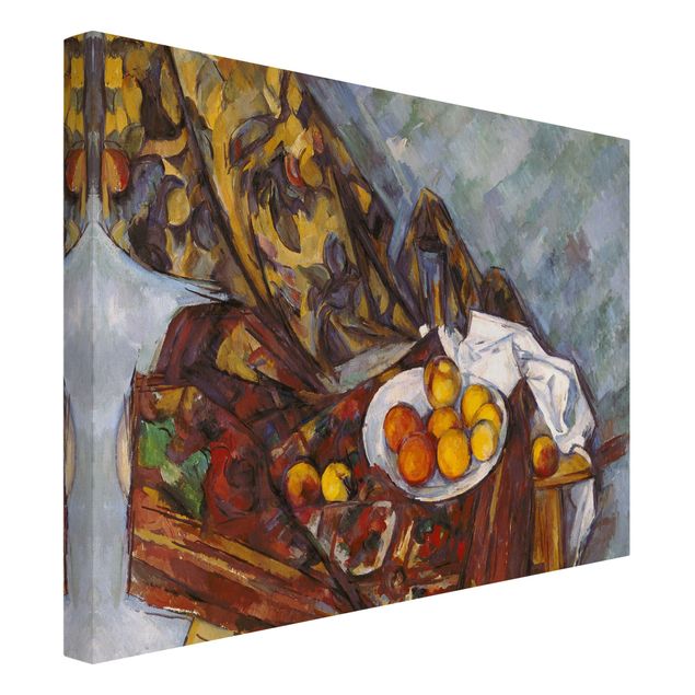 Kunst stilarter Paul Cézanne - Still Life, Flower Curtain, And Fruits