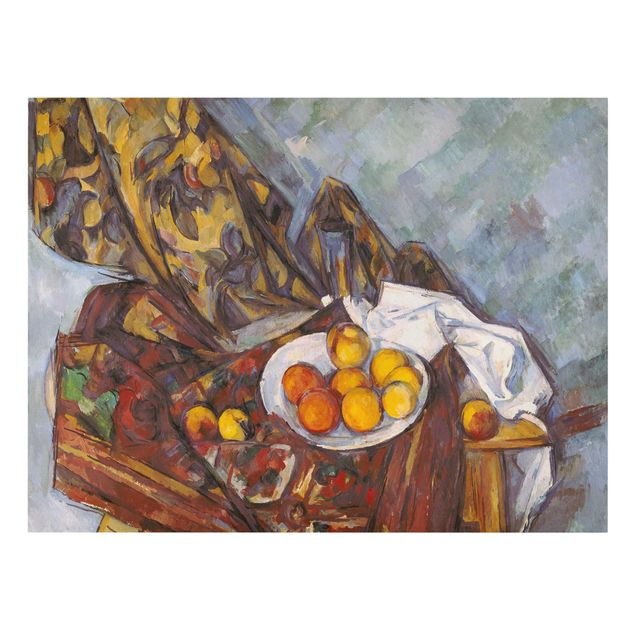 Billeder på lærred kunsttryk Paul Cézanne - Still Life, Flower Curtain, And Fruits