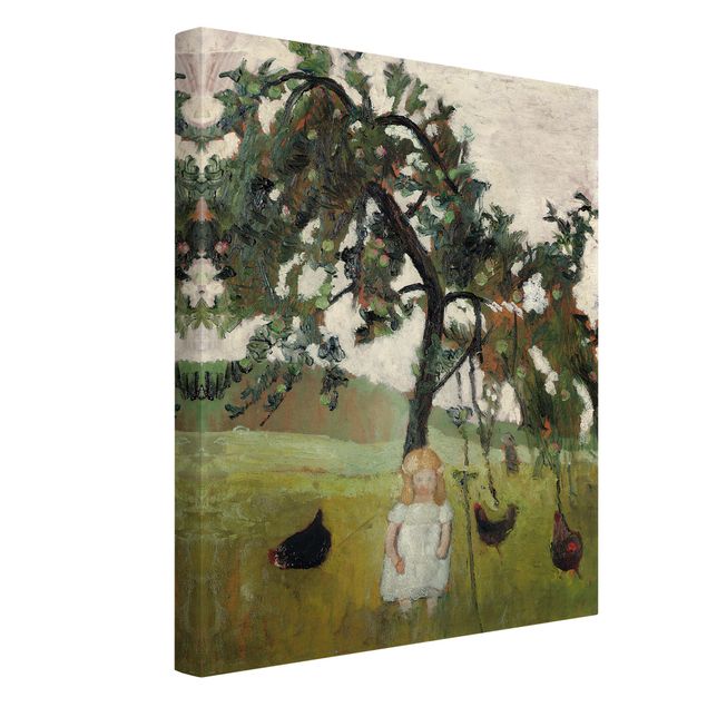 Billeder på lærred kunsttryk Paula Modersohn-Becker - Elsbeth with Chickens under Apple Tree