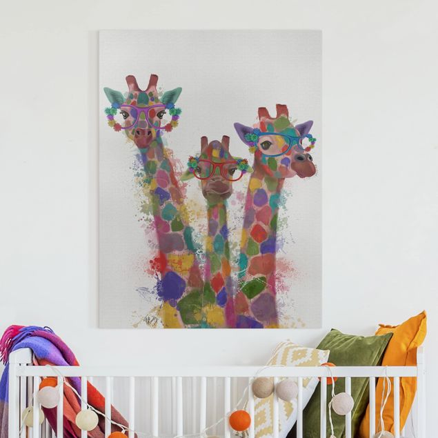 Billeder på lærred giraffer Rainbow Splash Giraffe Trio