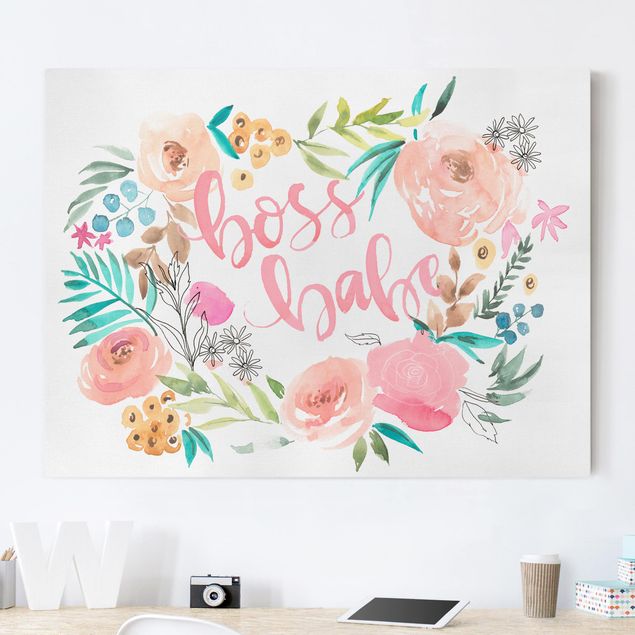Billeder på lærred blomster Pink Flowers - Boss Babe