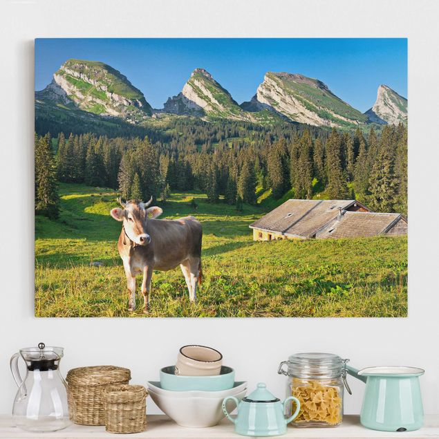 køkken dekorationer Swiss Alpine Meadow With Cow