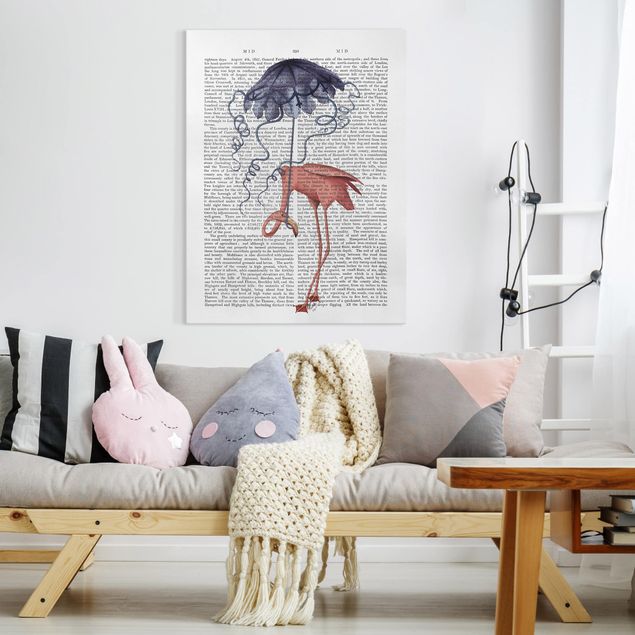 Billeder på lærred ordsprog Animal Reading - Flamingo With Umbrella