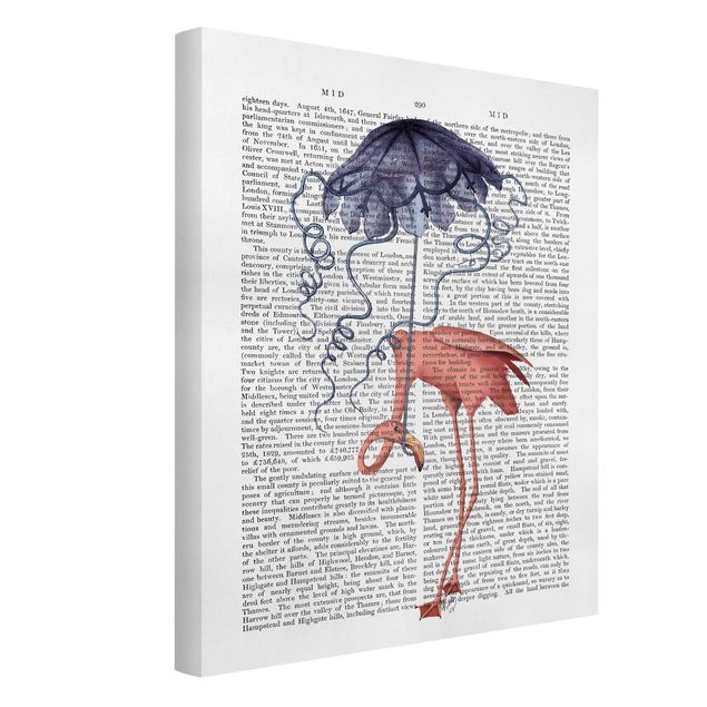 Billeder på lærred dyr Animal Reading - Flamingo With Umbrella