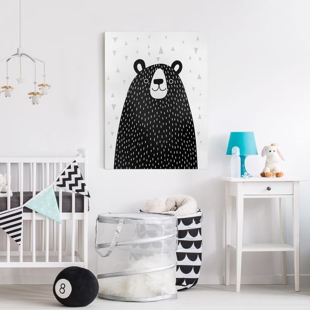 Billeder på lærred sort og hvid Zoo With Patterns - Bear