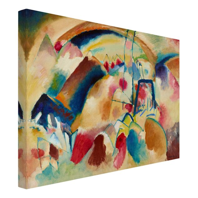 Billeder på lærred kunsttryk Wassily Kandinsky - Landscape With Church (Landscape With Red Spotsi)