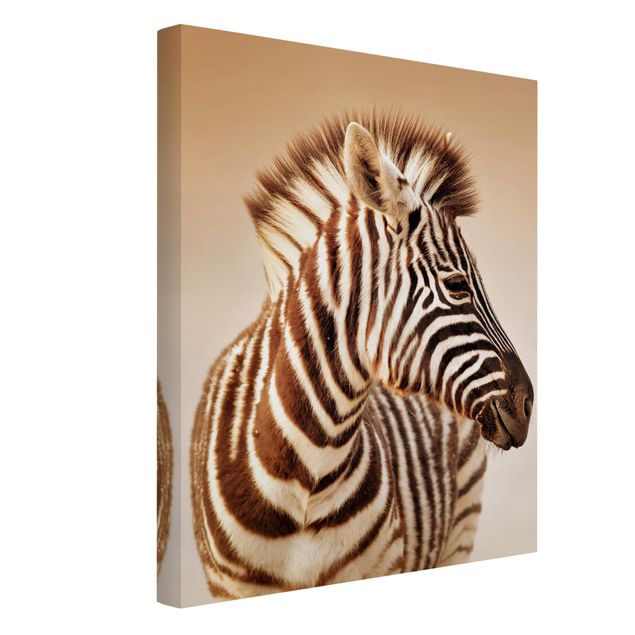Billeder på lærred sort og hvid Zebra Baby Portrait
