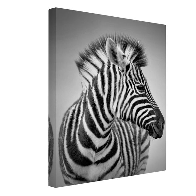 Billeder på lærred sort og hvid Zebra Baby Portrait II