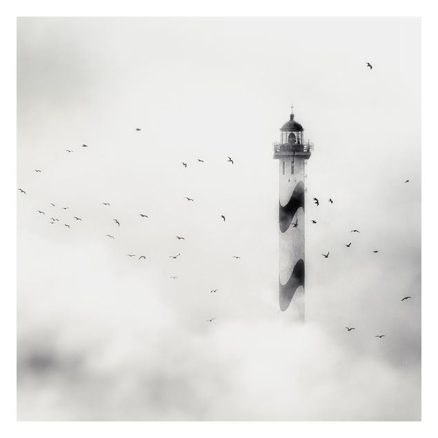Fototapet hvid Lighthouse In The Fog