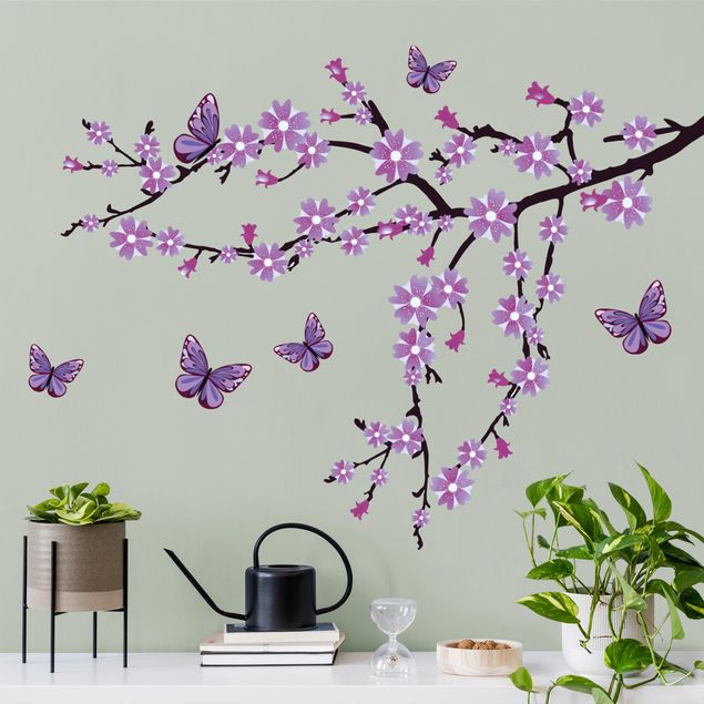 Wallstickers træer Purple flower branch