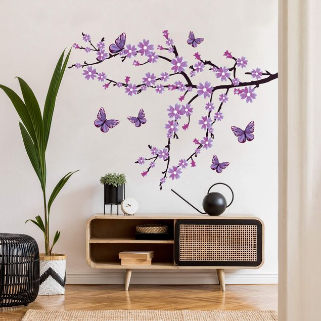 Wallstickers dyr Purple flower branch