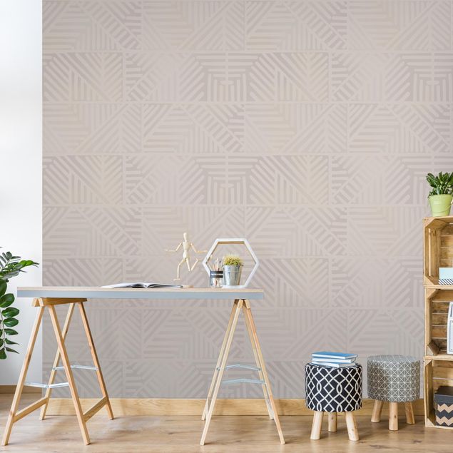 Tapet moderne Line Pattern Stamp In Taupe