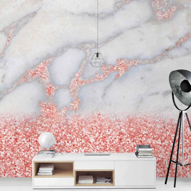 Tapet marmor Marble Look With Pink Confetti