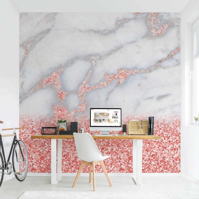 Industriel tapet Marble Look With Pink Confetti
