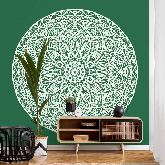Moderne tapet Mandala Ornament Green Backdrop