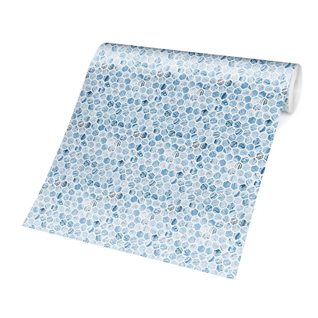 Tapet industriel Marble Hexagons Blue Shades