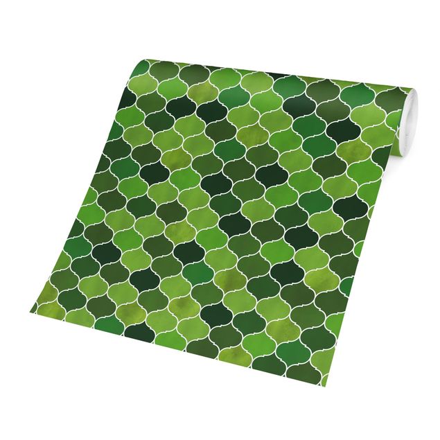 Tapet grøn Moroccan Watercolour Pattern Green