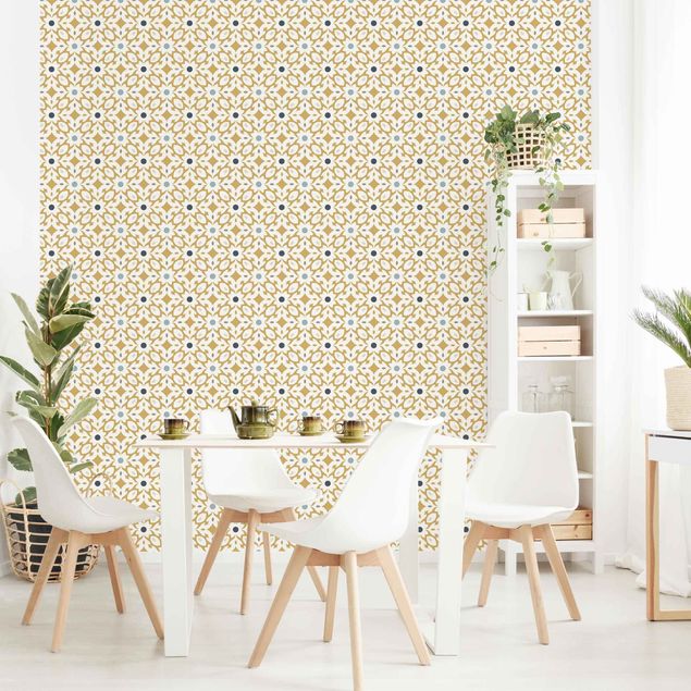 Tapet moderne Maroccan Tiles In Ochre And Blue