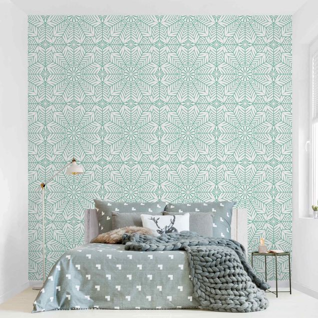 Tapet med mønster Moroccan XXL Tile Pattern In Turquoise