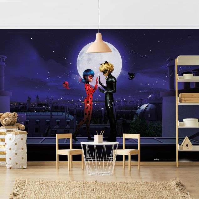 Moderne tapet Miraculous Lady Bug And Cat Noir In The Moonlight