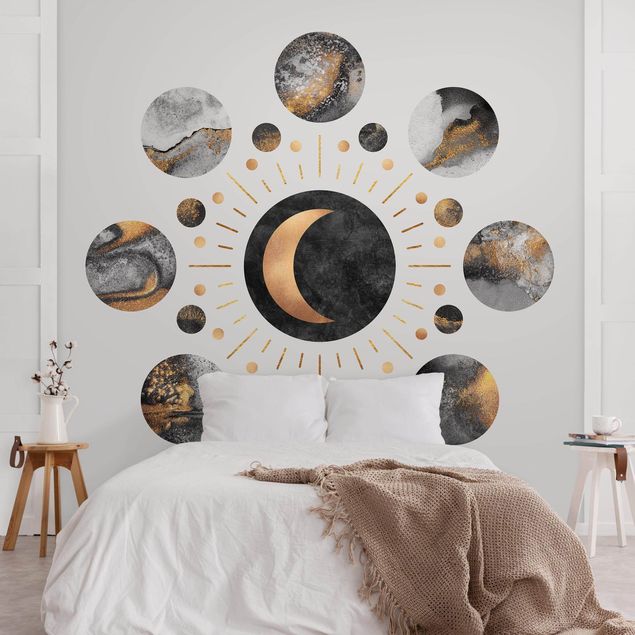 Moderne tapet Moon Phases Abstract Gold