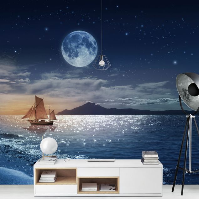 Moderne tapet Moon Night Sea
