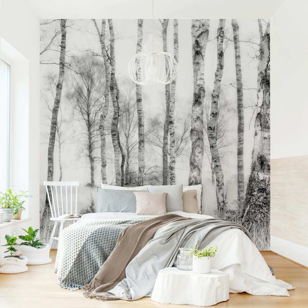 Tapet moderne Mystic Birch Forest Black And White