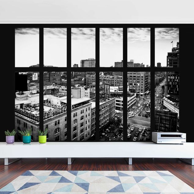 Fototapet arkitektur og skyline New York Window View Black And White