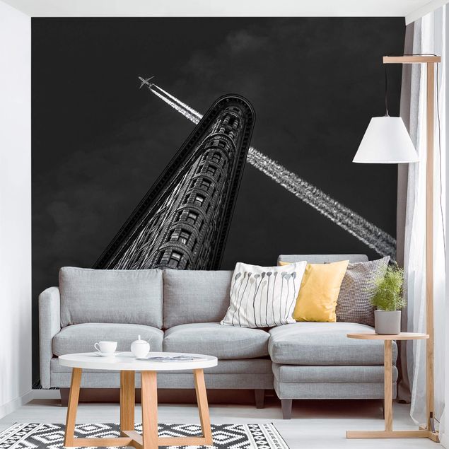 Industriel tapet New York Flat Iron With Airplane