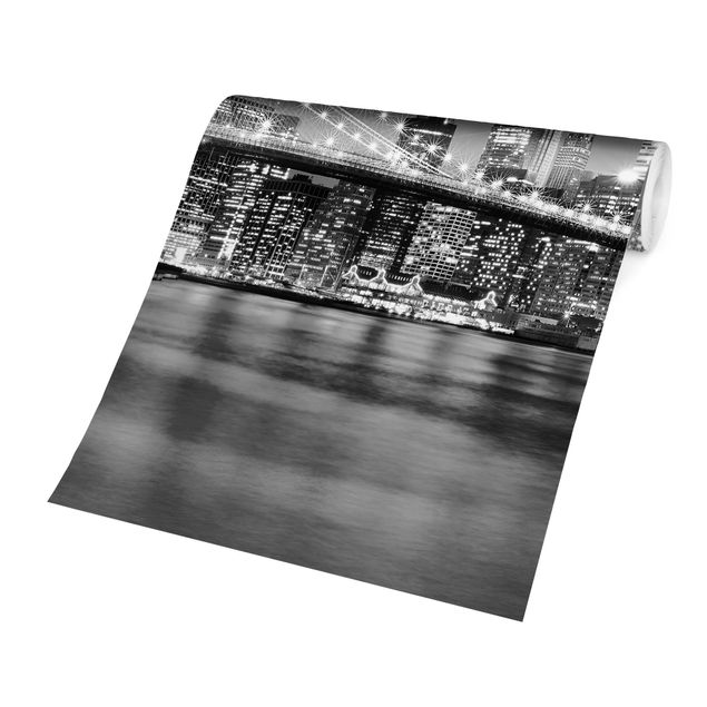 Fototapet sort og hvid Nighttime Manhattan Bridge II