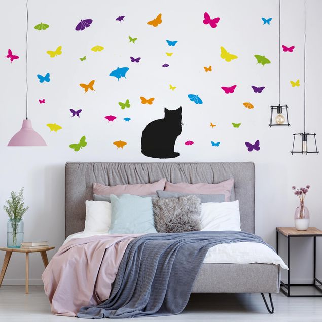 Wallstickers dyr NO.RS68 Cat and Butterflies