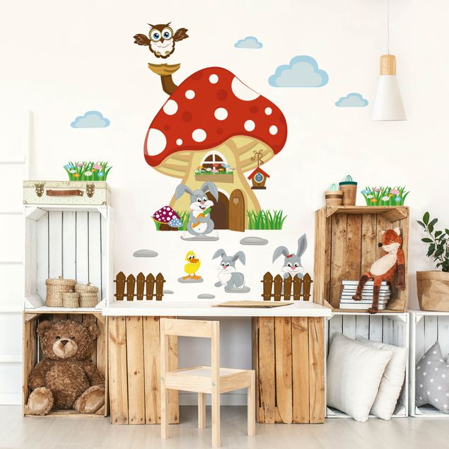 Wallstickers No.yk32 Hasenfamilie lives in the flying mushroom