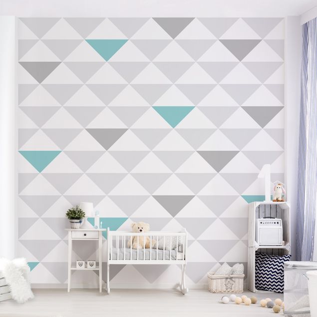 Børneværelse deco No.YK64 Triangles Grey White Turquoise