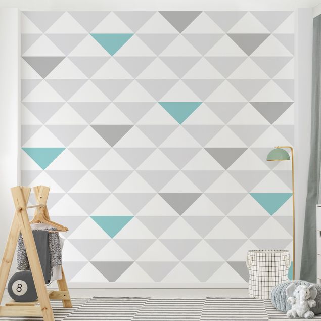 Tapet moderne No.YK64 Triangles Grey White Turquoise
