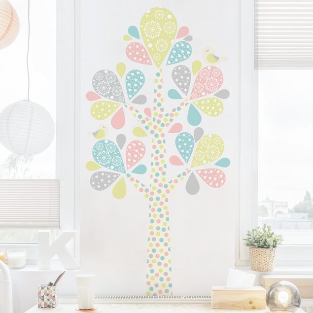 Wallstickers fugle No.yk76 Abstract tree with big drop sheets in pastel