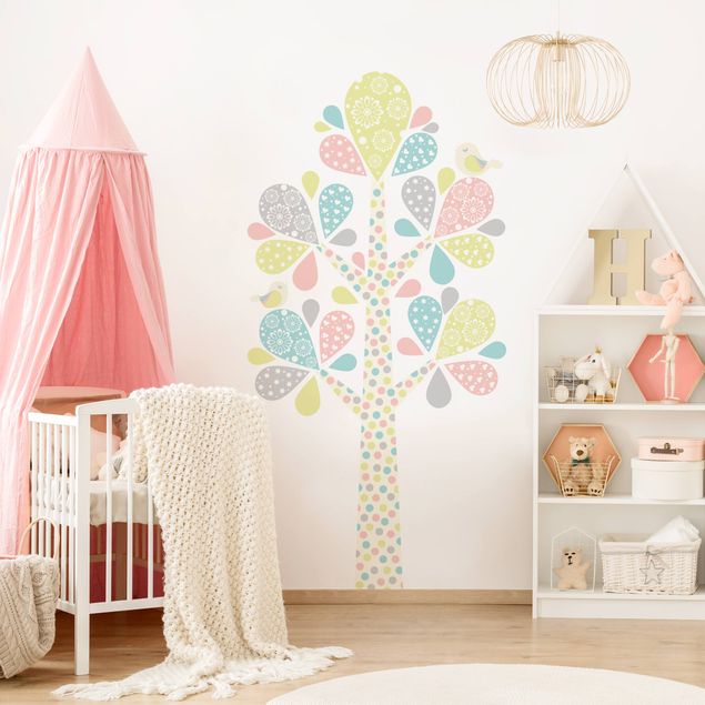 Wallstickers træer No.yk76 Abstract tree with big drop sheets in pastel