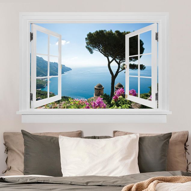 Wallstickers 3D Open window view from the garden to the sea