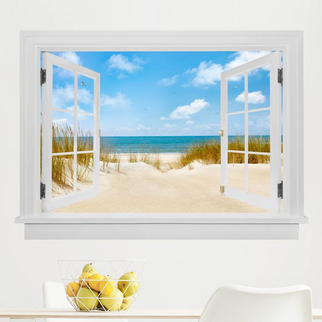 Wallstickers øer Open window beach at the North Sea