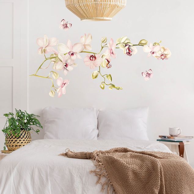 Wallstickers dyr Orchidenzweig and butterfly in rosé