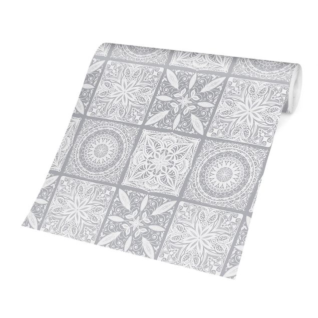 Tapet grå Oriantal Mandala Pattern Mix With Grey
