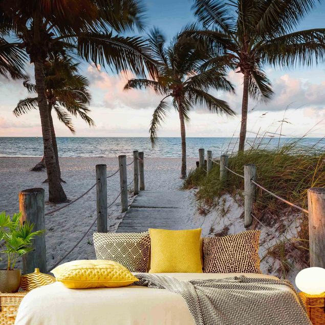 Fototapet landskaber Palm Trees At Boardwalk To The Ocean