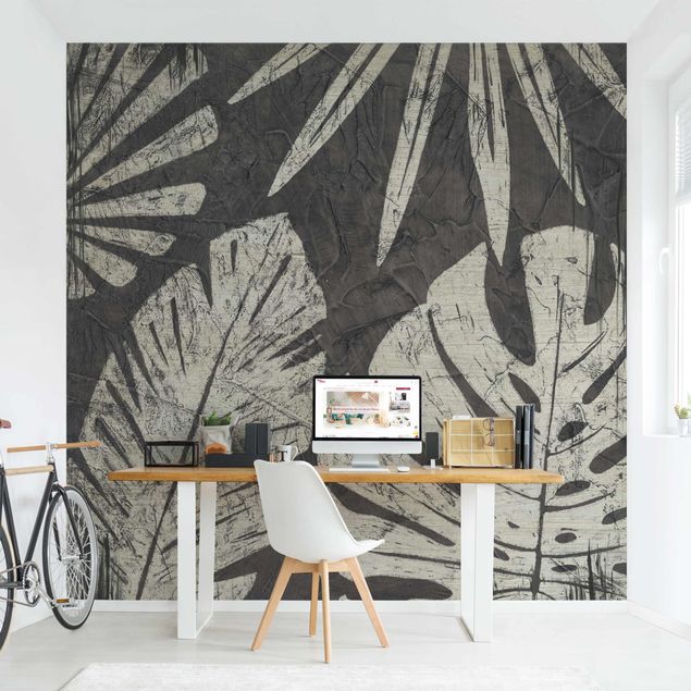 Moderne tapet Palm Leaves Dark Grey Backdrop