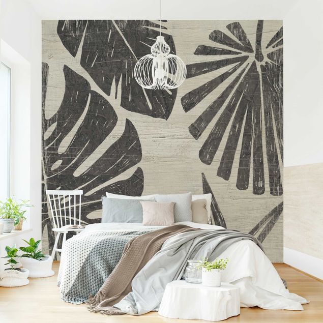 Moderne tapet Palm Leaves Light Grey Backdrop
